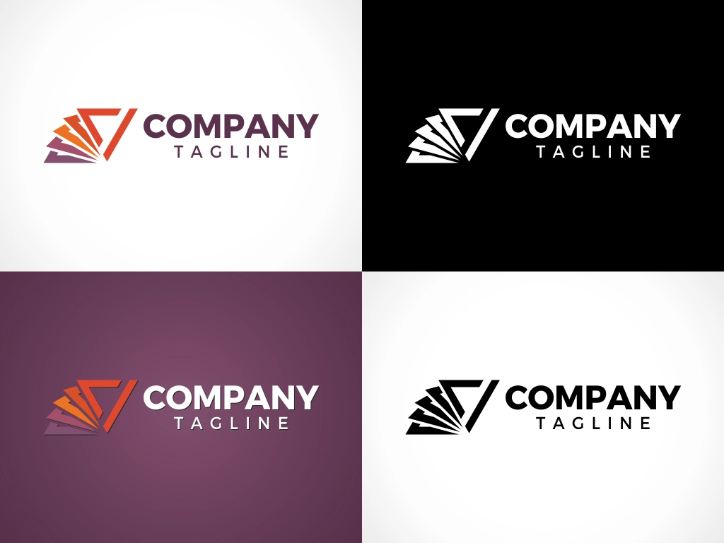 Logo przedstawione w wersji kolorowej i monochromatycznej na różnych tłach.